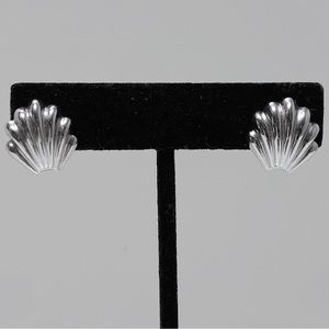 Vintage Monet Chrome Silver Seashell Post Back Stud SS Summer Earrings